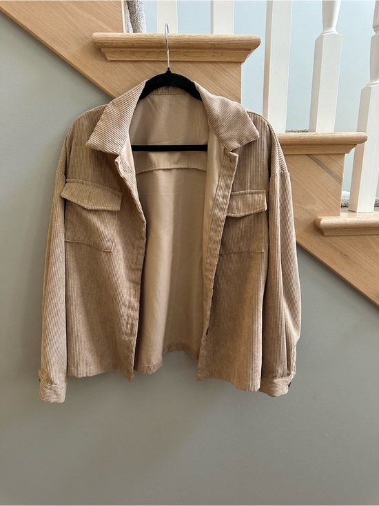 SHEIN Jackets & Blazers - SHEIN Beige Corduroy Utility Shirt Jacket